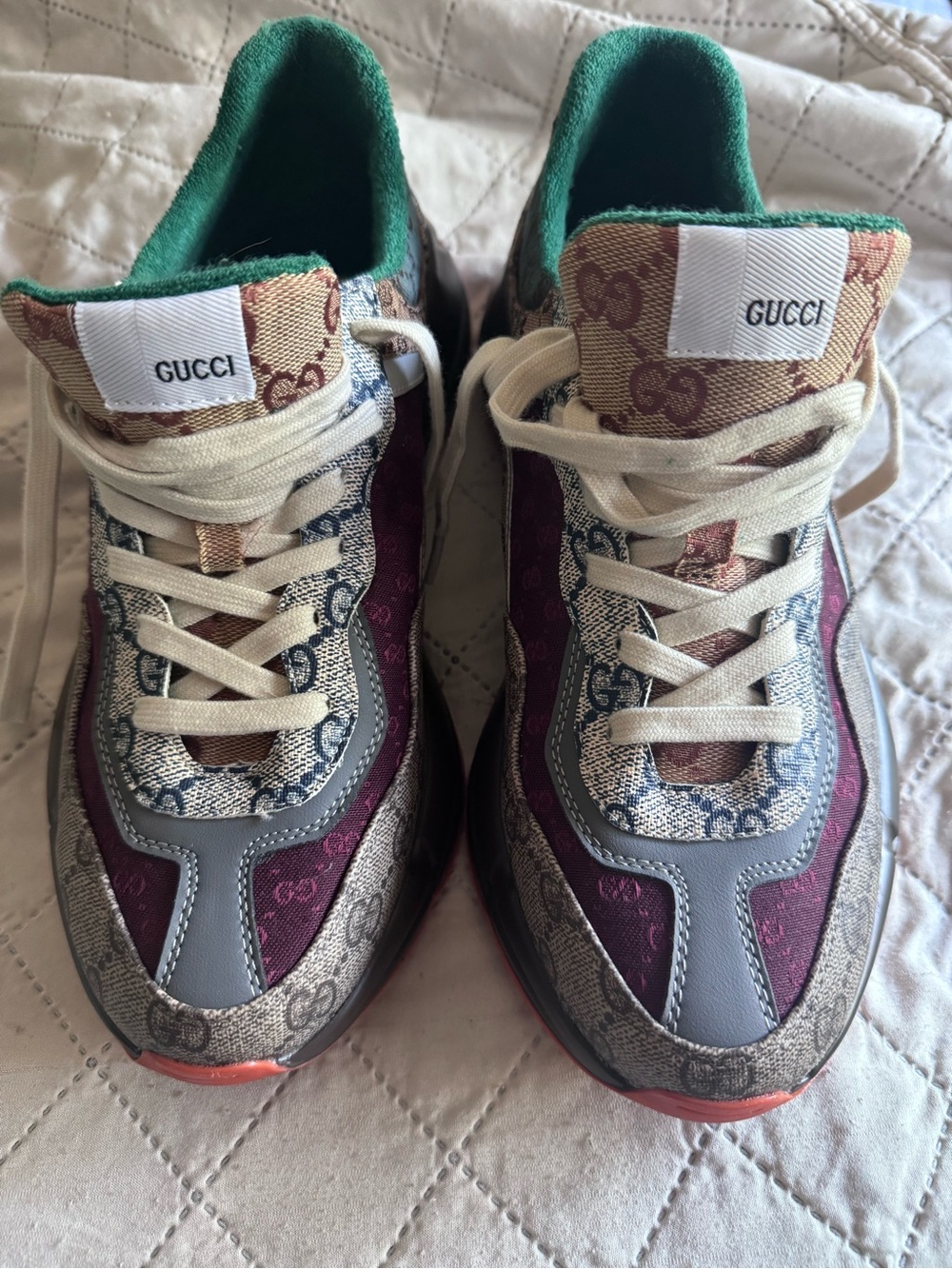 Gucci Multicolor GG Runner Sneakers - Green, Burgundy, Gray, Cream 10.5/11